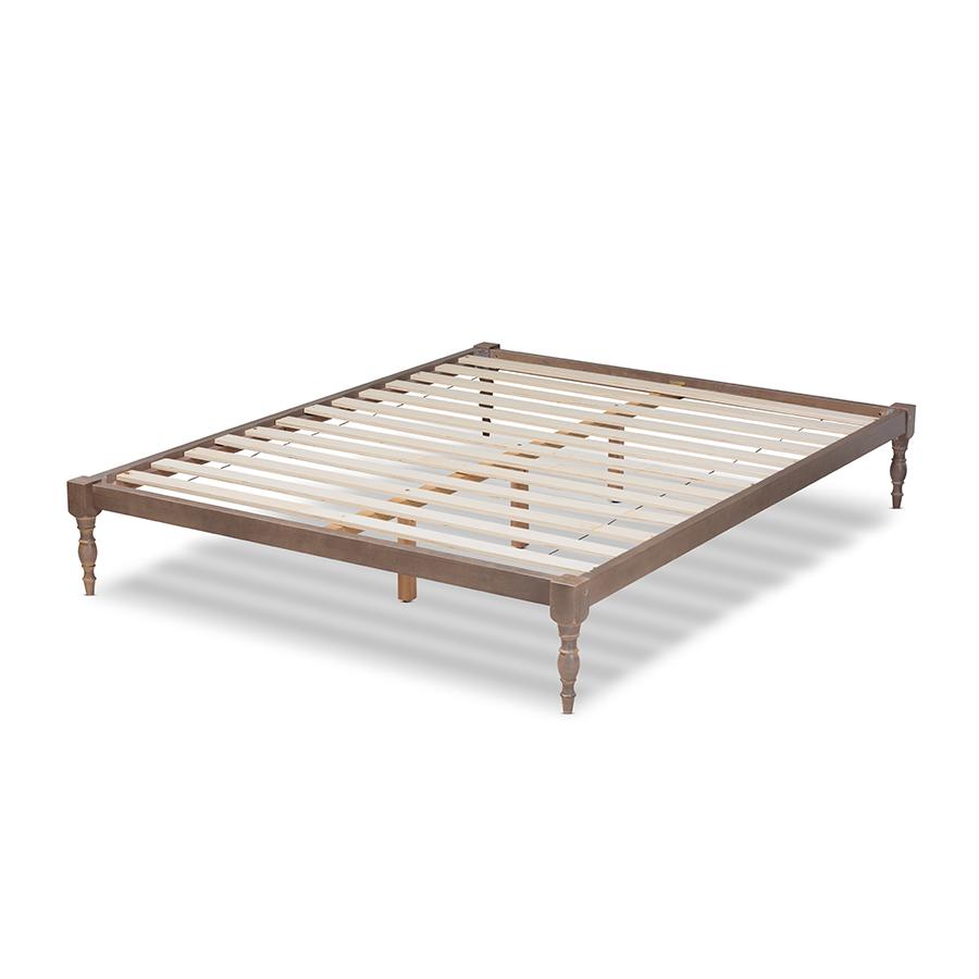 Baxton Studio Iseline Modern and Contemporary Antique Oak Finished Wood Queen Size Platform Bed Frame. Picture 4