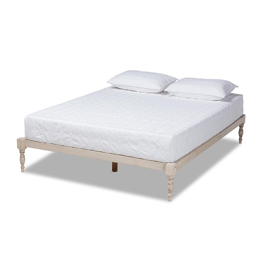 Baxton Studio Iseline Modern and Contemporary Antique White Finished Wood Queen Size Platform Bed Frame. The main picture.