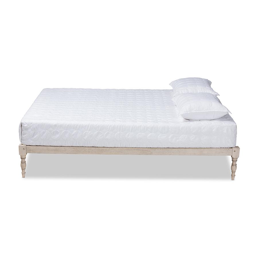 Baxton Studio Iseline Modern and Contemporary Antique White Finished Wood Queen Size Platform Bed Frame. Picture 3