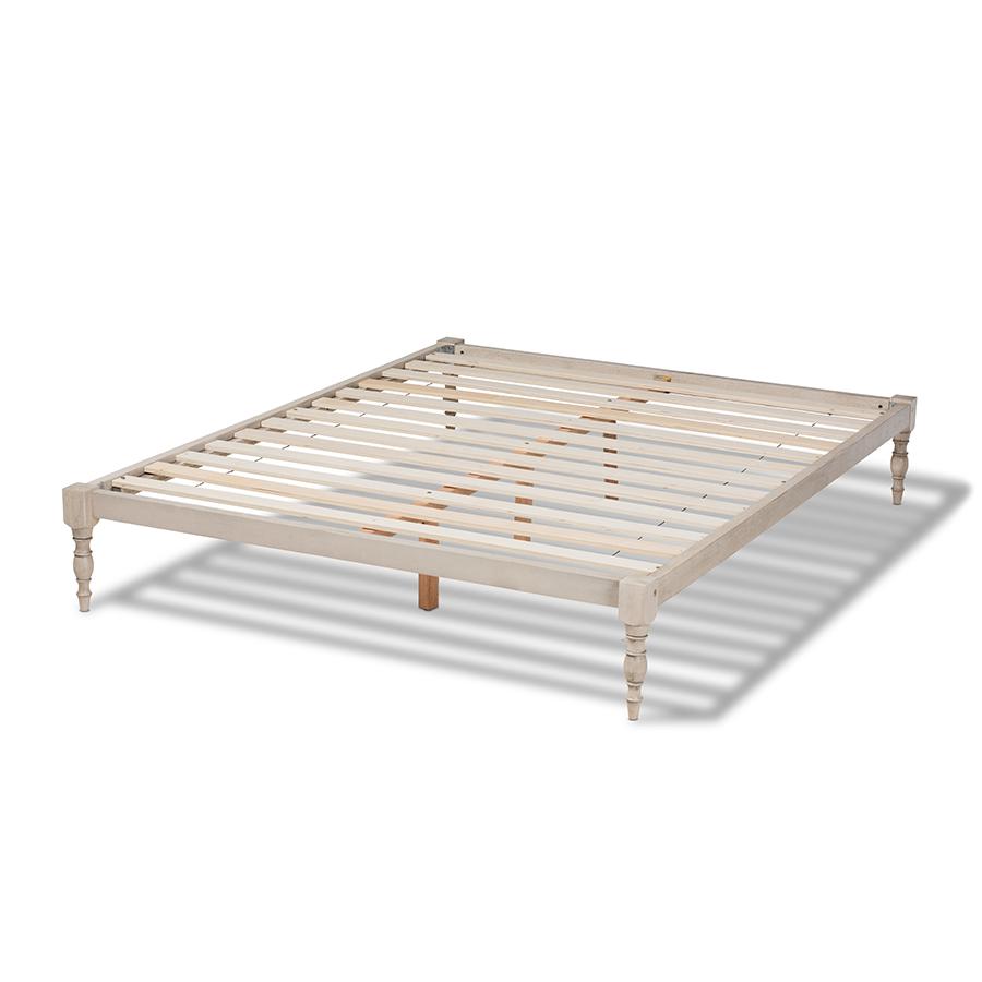 Baxton Studio Iseline Modern and Contemporary Antique White Finished Wood Queen Size Platform Bed Frame. Picture 4