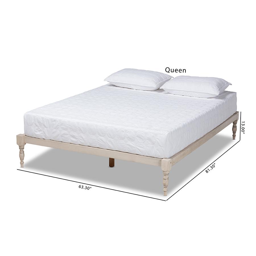 Baxton Studio Iseline Modern and Contemporary Antique White Finished Wood Queen Size Platform Bed Frame. Picture 9