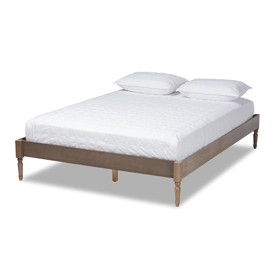 Baxton Studio Colette French Bohemian Weathered Grey Oak Finished Wood Queen Size Platform Bed Frame. Picture 1