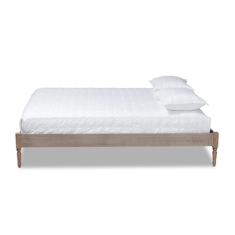 Baxton Studio Colette French Bohemian Weathered Grey Oak Finished Wood Queen Size Platform Bed Frame. Picture 2