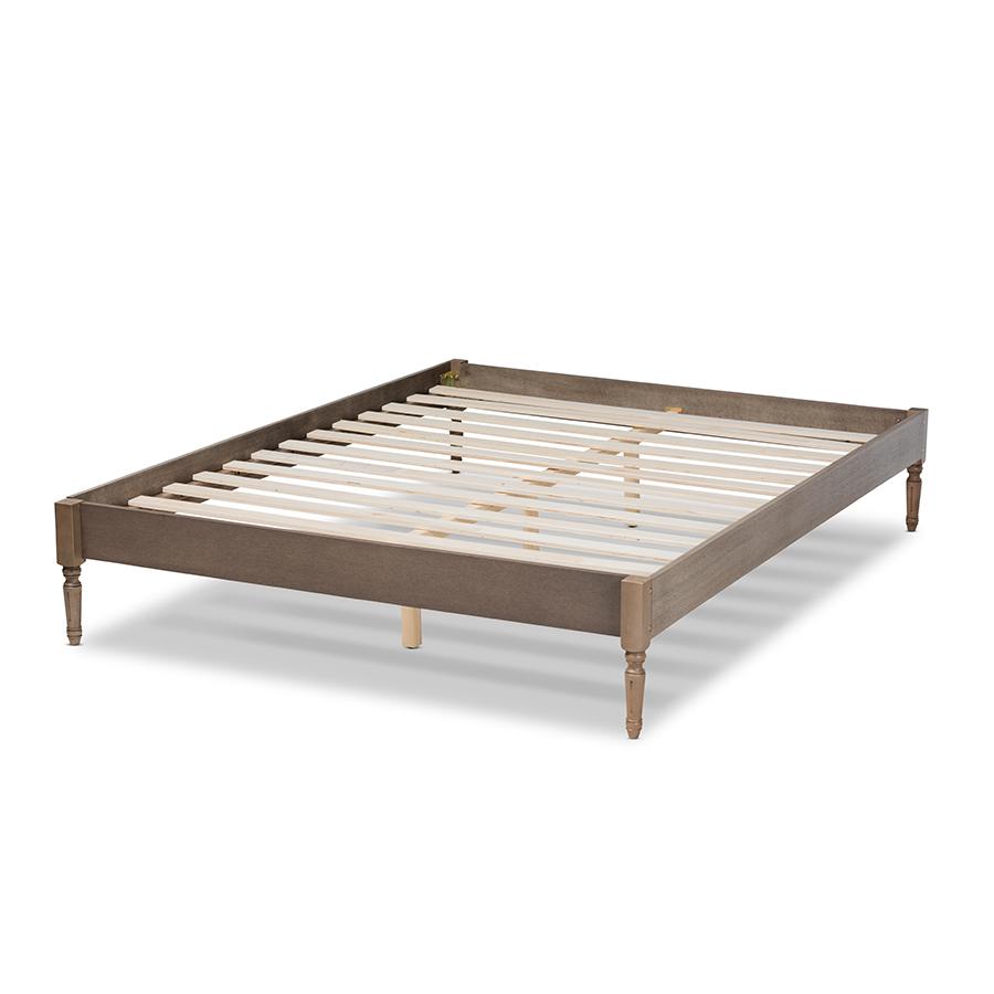 Bohemian Weathered Grey Oak Finished Wood Queen Size Platform Bed Frame. Picture 3