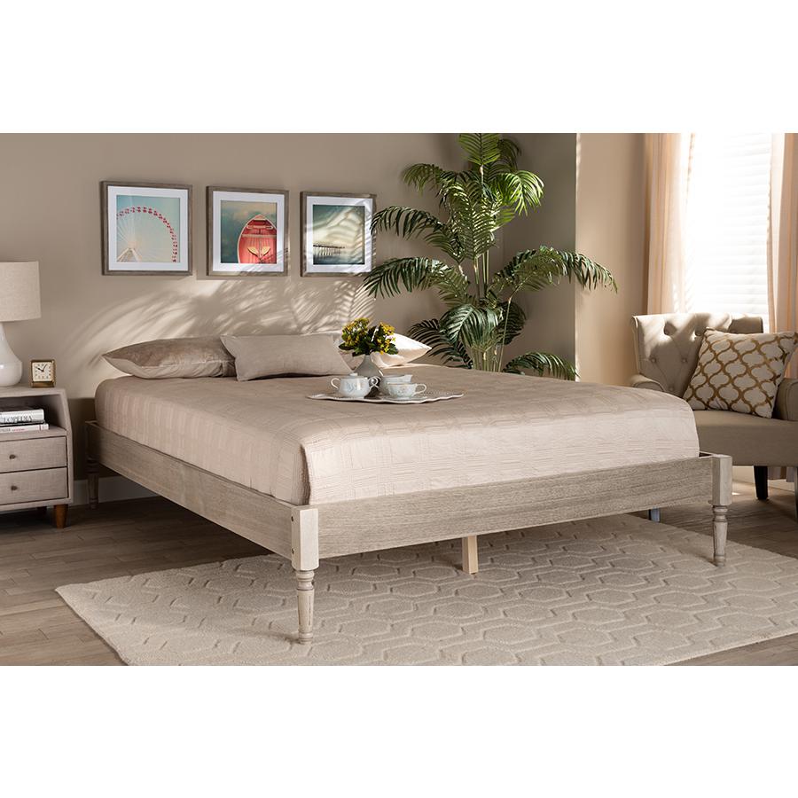 Baxton Studio Colette French Bohemian Antique White Oak Finished Wood Full Size Platform Bed Frame. Picture 15