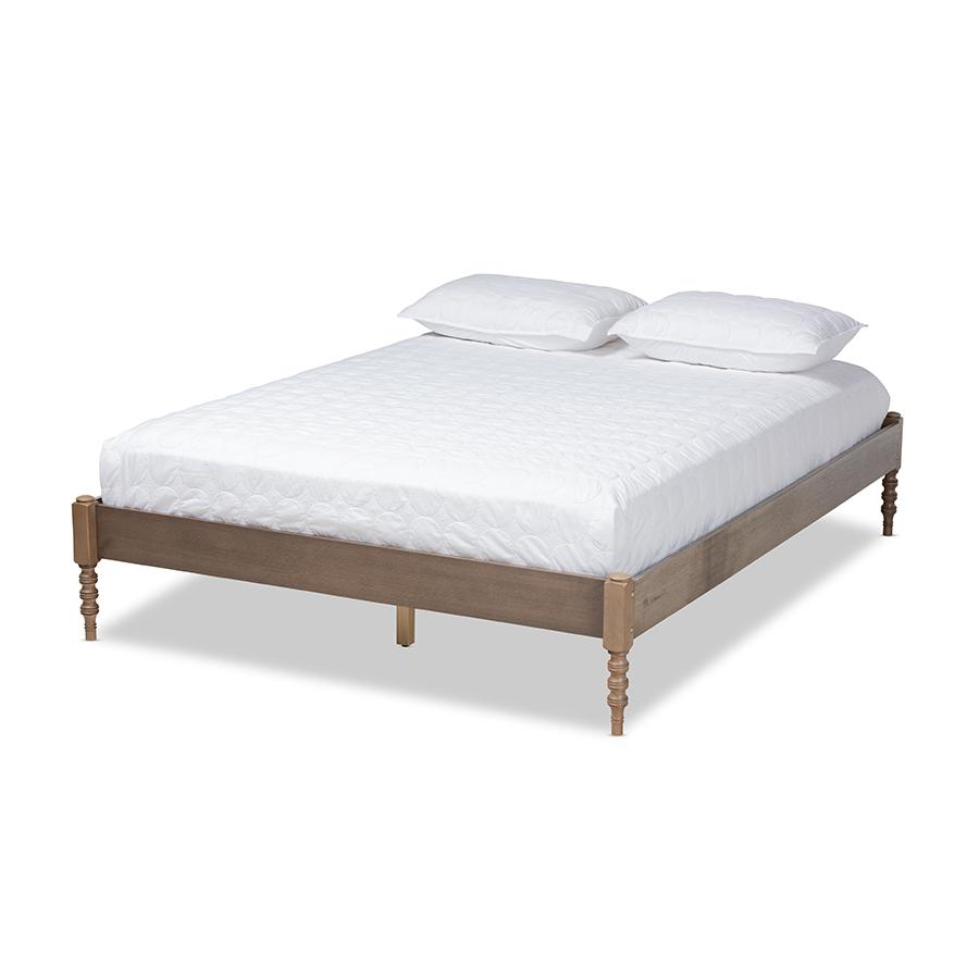 Baxton Studio Cielle French Bohemian Weathered Grey Oak Finished Wood Queen Size Platform Bed Frame. Picture 1
