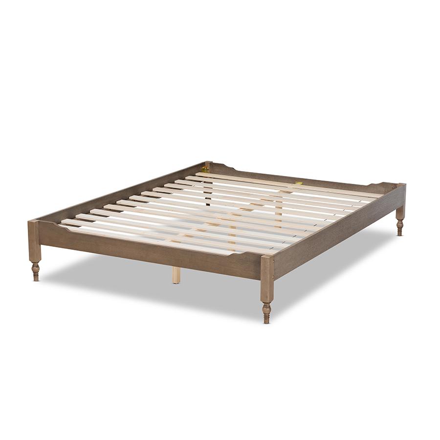 Bohemian Weathered Grey Oak Finished Wood Queen Size Platform Bed Frame. Picture 3