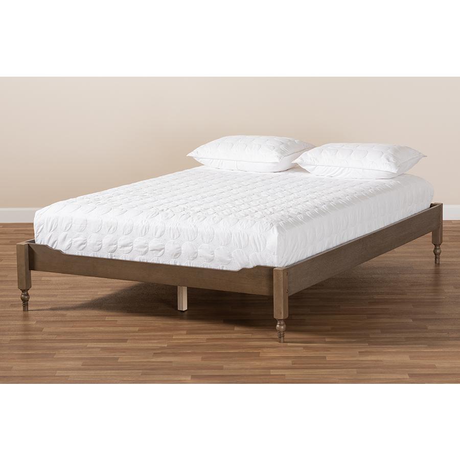 Baxton Studio Laure French Bohemian Weathered Grey Oak Finished Wood Queen Size Platform Bed Frame. Picture 6