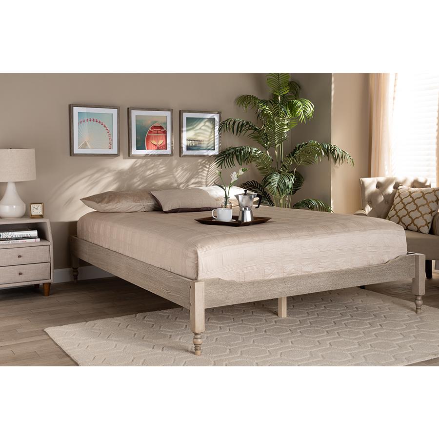 Baxton Studio Laure French Bohemian Antique White Oak Finished Wood Full Size Platform Bed Frame. Picture 15