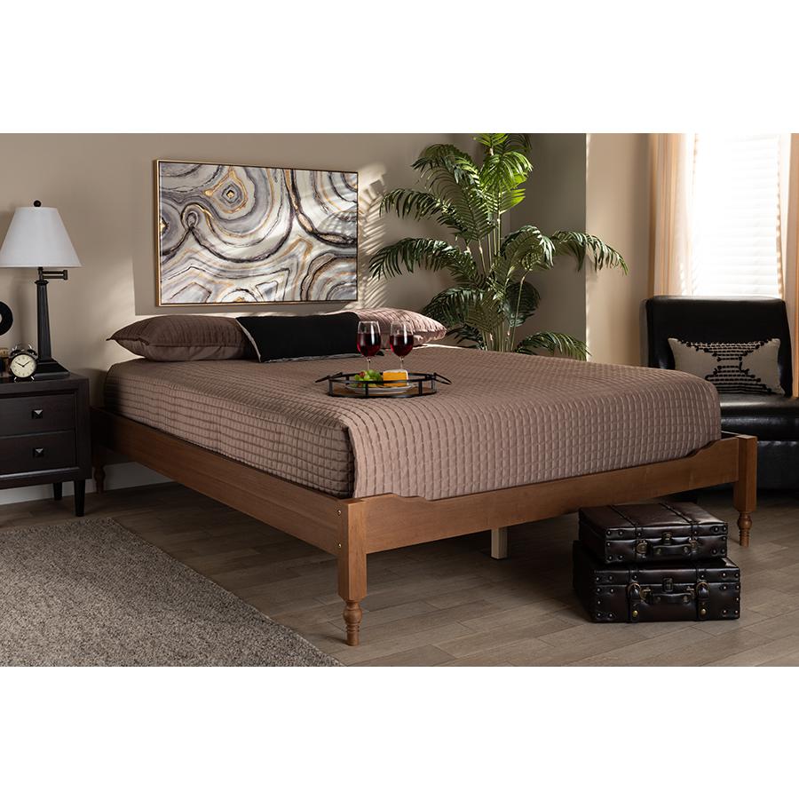 Laure French Bohemian Ash Walnut Finished Wood Full Size Platform Bed Frame. Picture 19