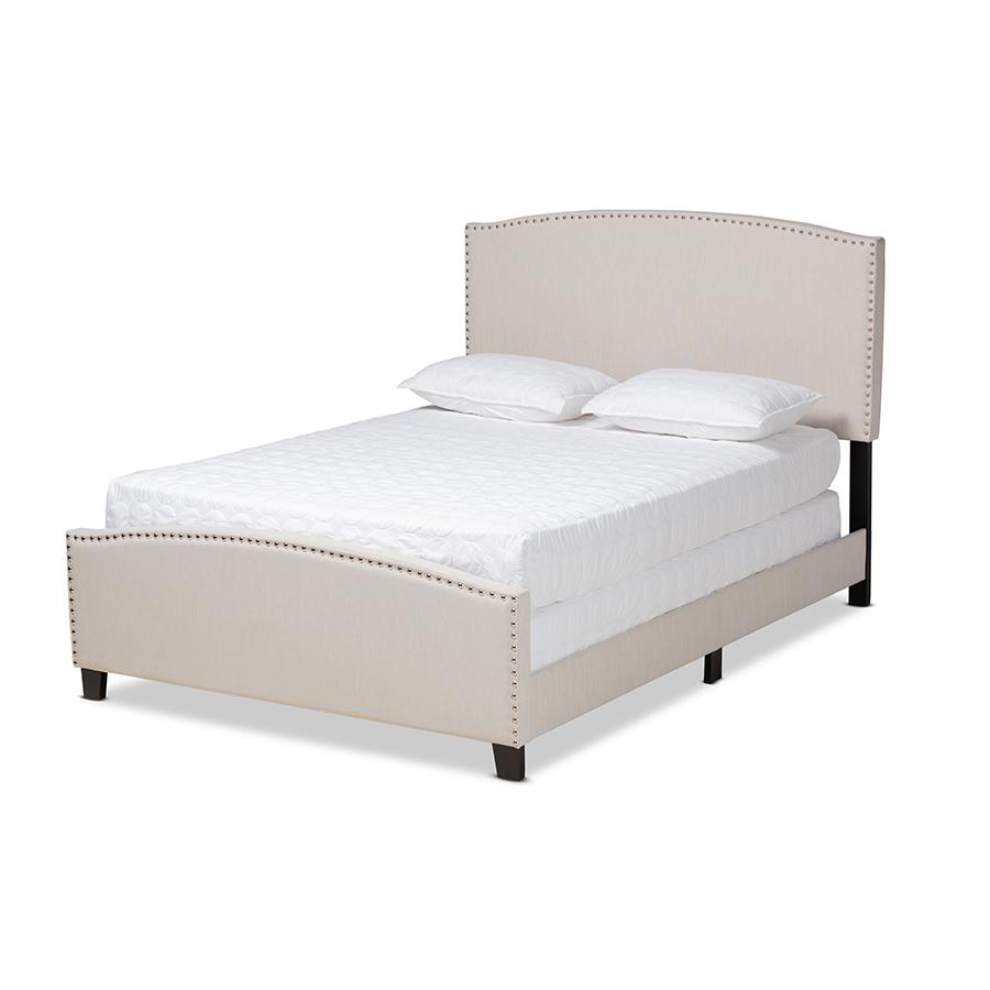 Morgan Modern Transitional Beige Fabric Upholstered King Size Panel Bed. Picture 1