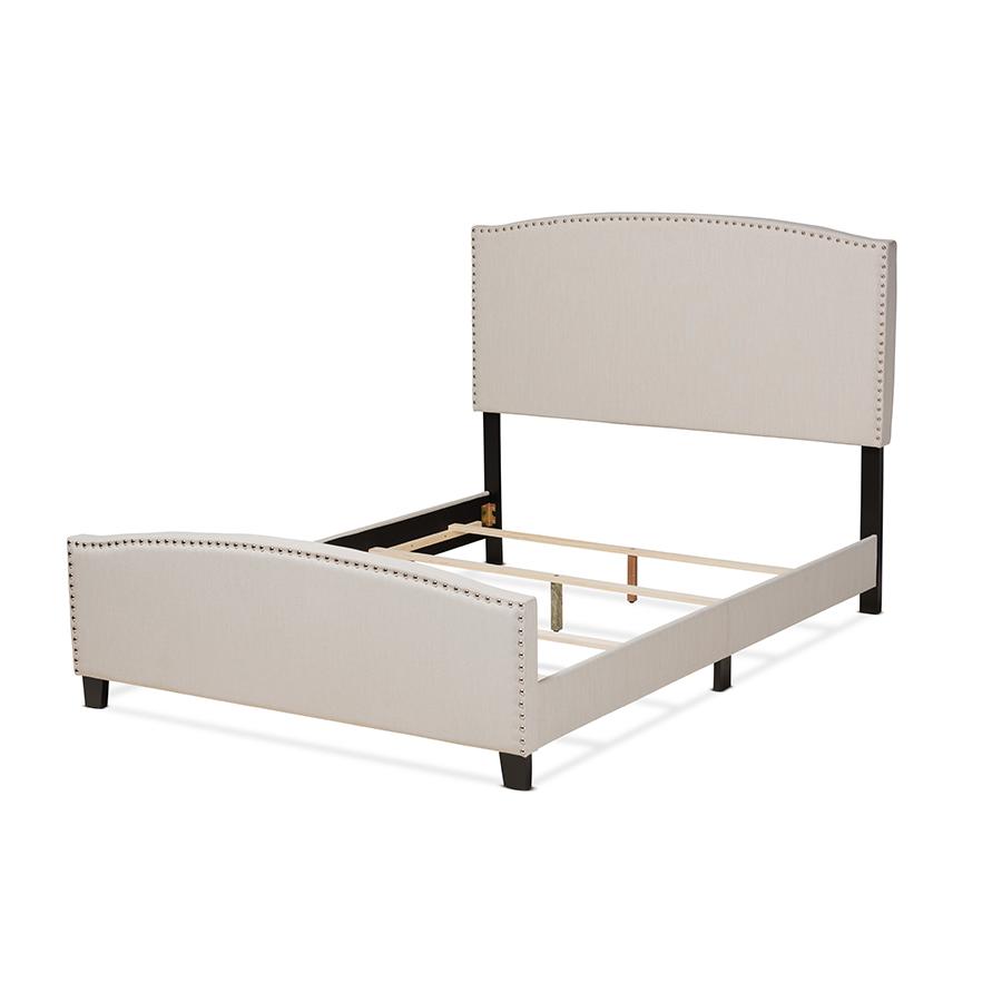Morgan Modern Transitional Beige Fabric Upholstered King Size Panel Bed. Picture 3