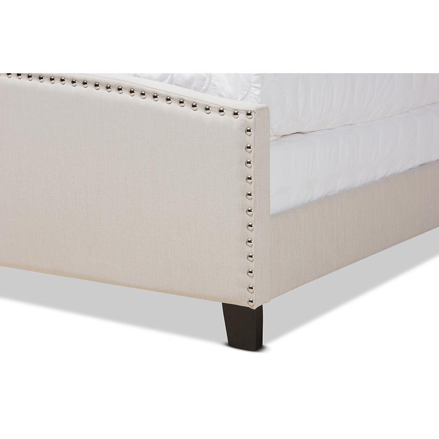 Morgan Modern Transitional Beige Fabric Upholstered King Size Panel Bed. Picture 5