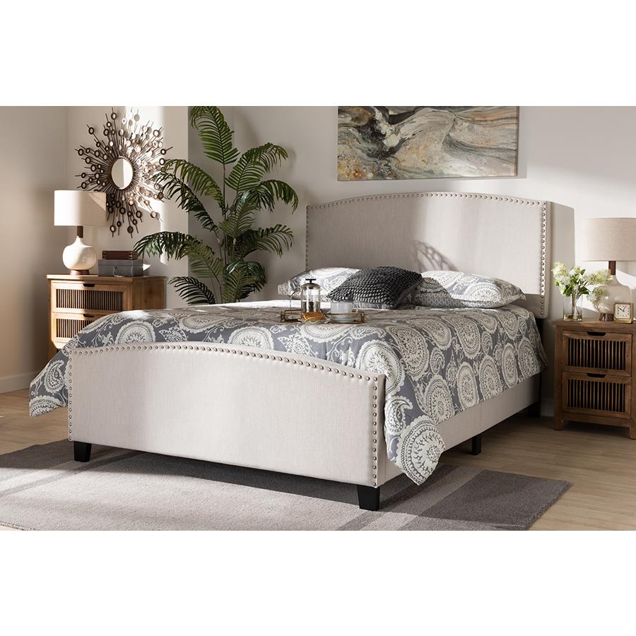 Morgan Modern Transitional Beige Fabric Upholstered King Size Panel Bed. Picture 21