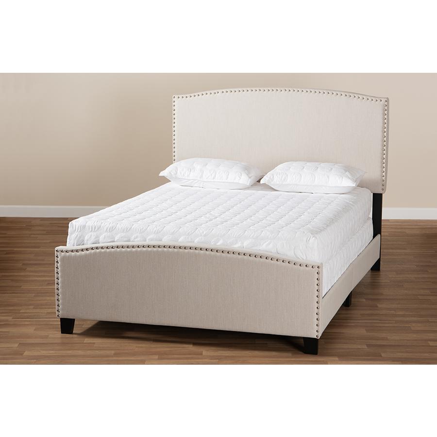 Morgan Modern Transitional Beige Fabric Upholstered King Size Panel Bed. Picture 7