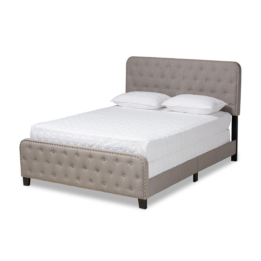 Annalisa Modern Transitional Grey Fabric Upholstered Button Tufted King Size Panel Bed. Picture 1