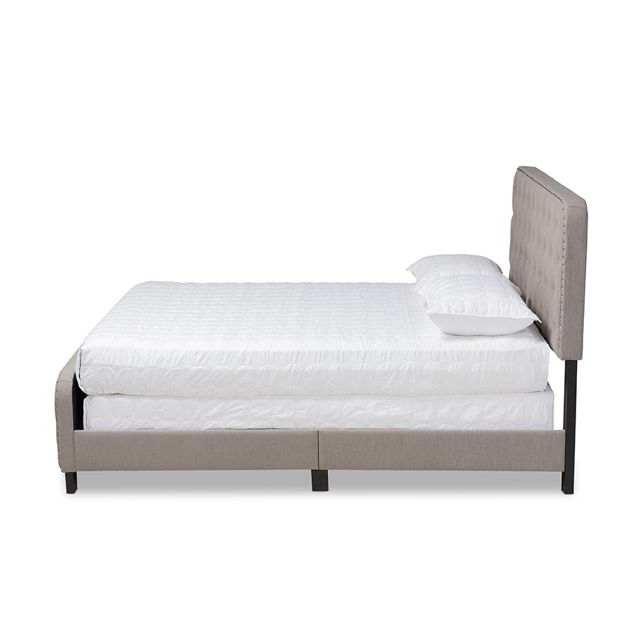 Annalisa Modern Transitional Grey Fabric Upholstered Button Tufted King Size Panel Bed. Picture 2