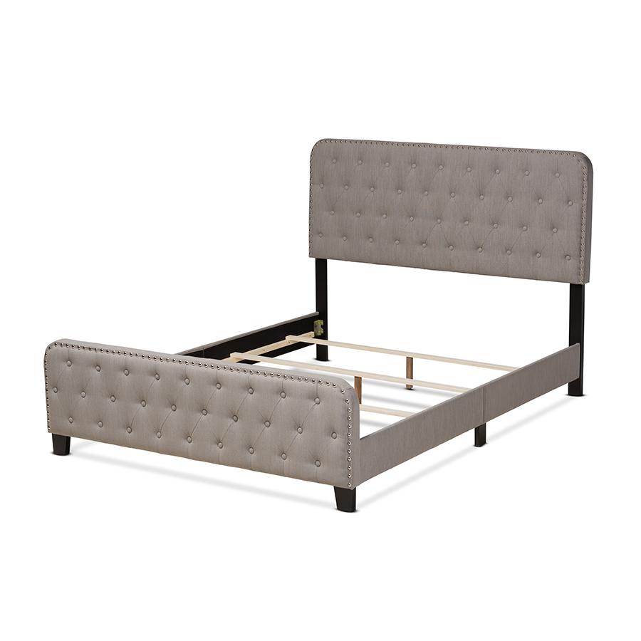 Annalisa Modern Transitional Grey Fabric Upholstered Button Tufted King Size Panel Bed. Picture 3