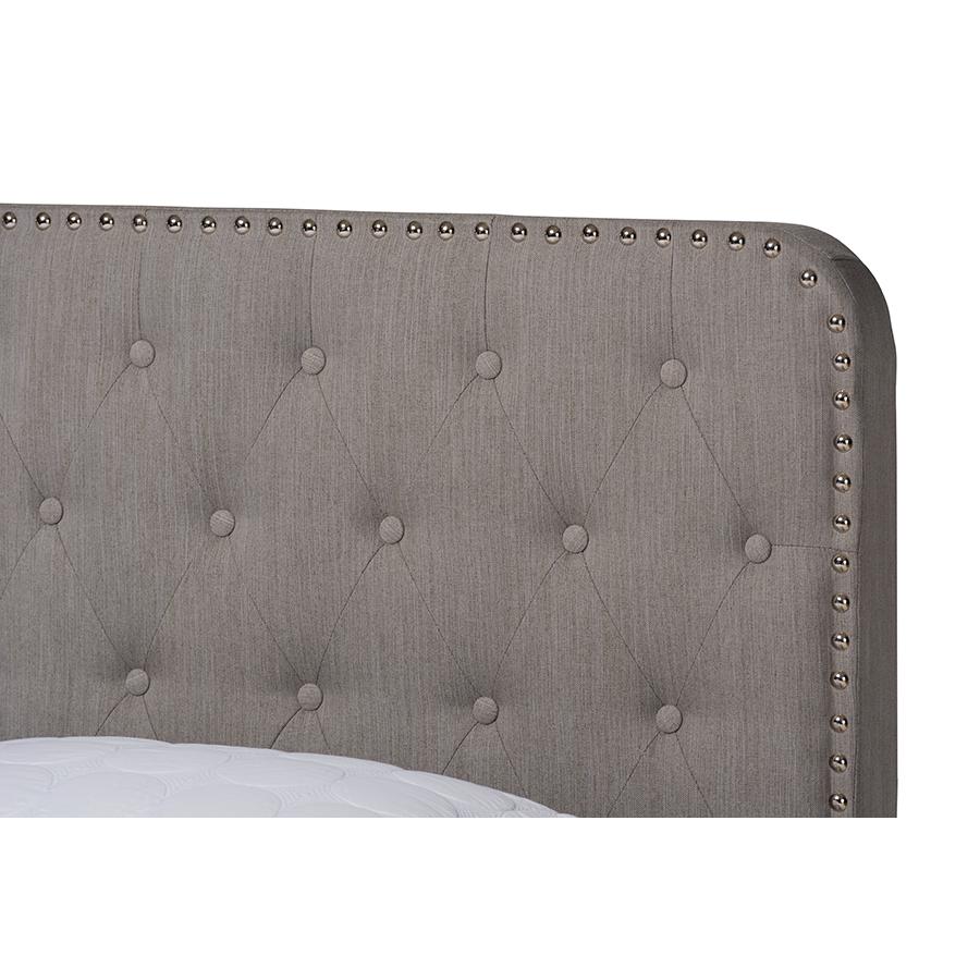 Annalisa Modern Transitional Grey Fabric Upholstered Button Tufted King Size Panel Bed. Picture 4