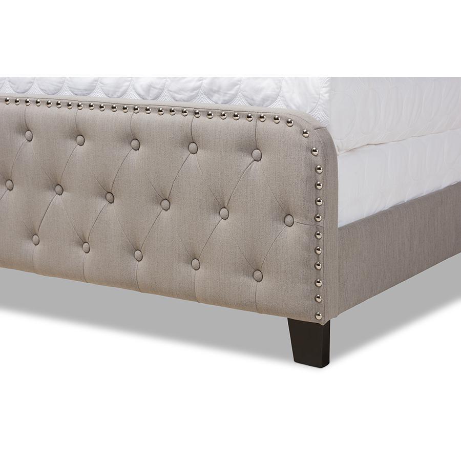 Transitional Grey Fabric Upholstered Button Tufted King Size Panel Bed. Picture 5
