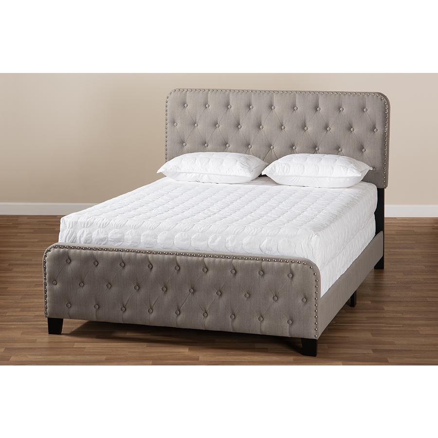Transitional Grey Fabric Upholstered Button Tufted King Size Panel Bed. Picture 7