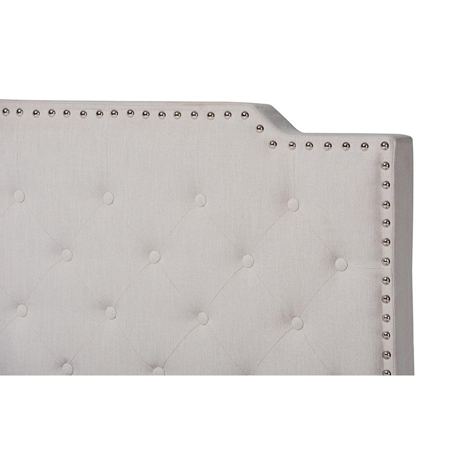 Marion Modern Transitional Beige Fabric Upholstered Button Tufted King Size Panel Bed. Picture 4