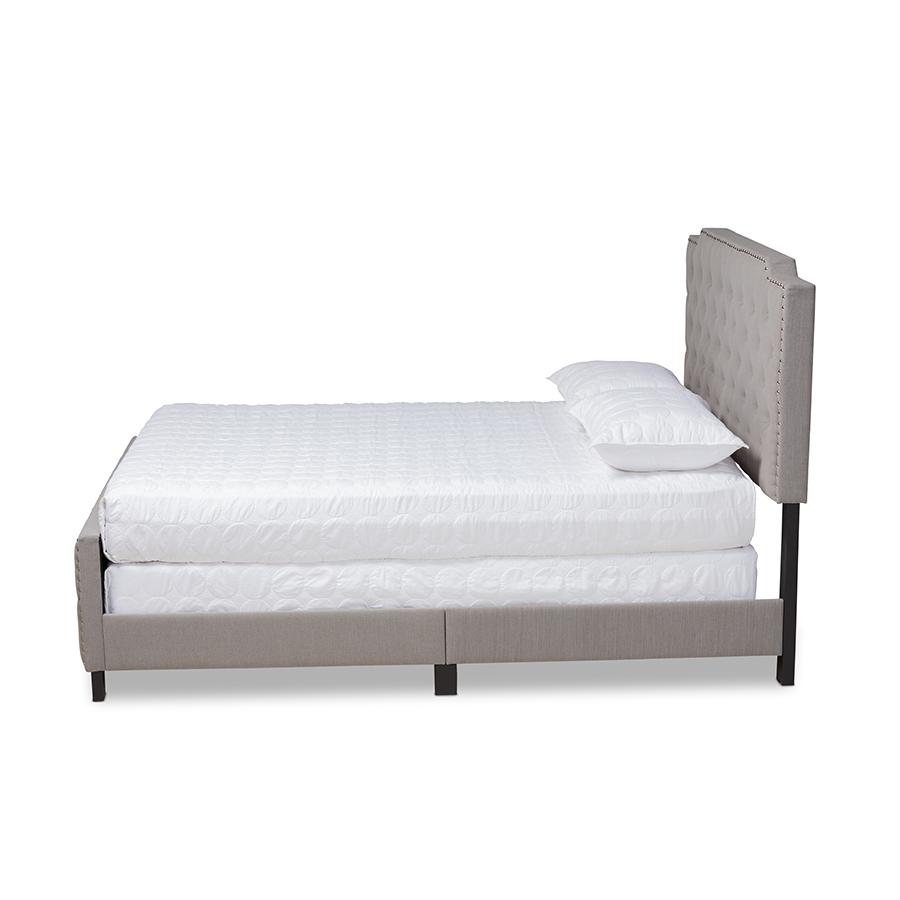 Marion Modern Transitional Grey Fabric Upholstered Button Tufted King Size Panel Bed. Picture 2