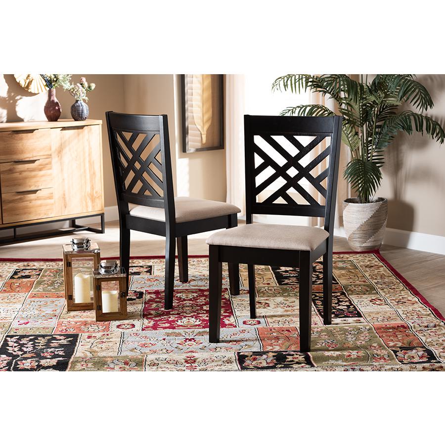 Fabric Upholstered Espresso Brown Finished Wood 2-Piece Dining Chair Set Set. Picture 15