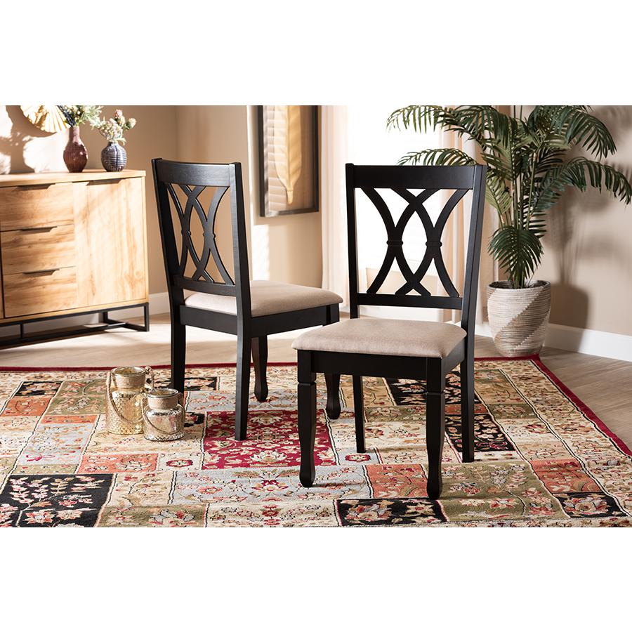 Fabric Upholstered Espresso Brown Finished Wood 2-Piece Dining Chair Set Set. Picture 17