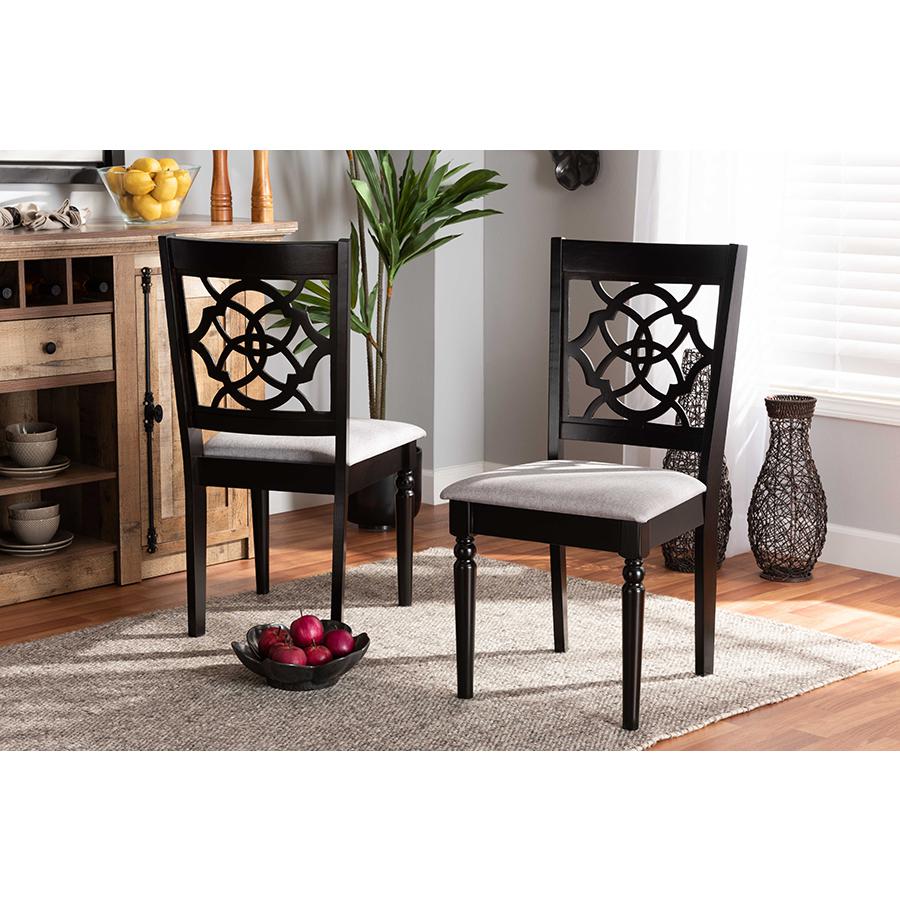 Grey Fabric Upholstered and Dark Brown Finished Wood 2-Piece Dining Chair Set. Picture 17