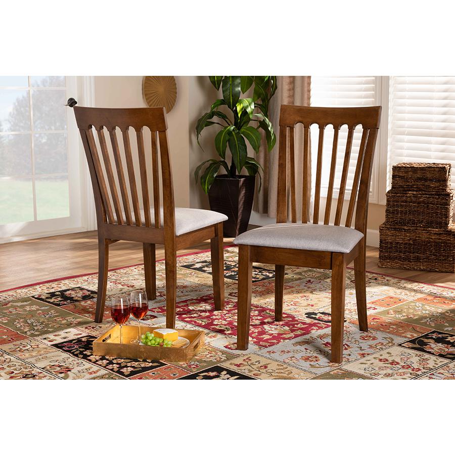 Grey Fabric Upholstered Walnut Brown Finished Wood 2-Piece Dining Chair Set. Picture 17