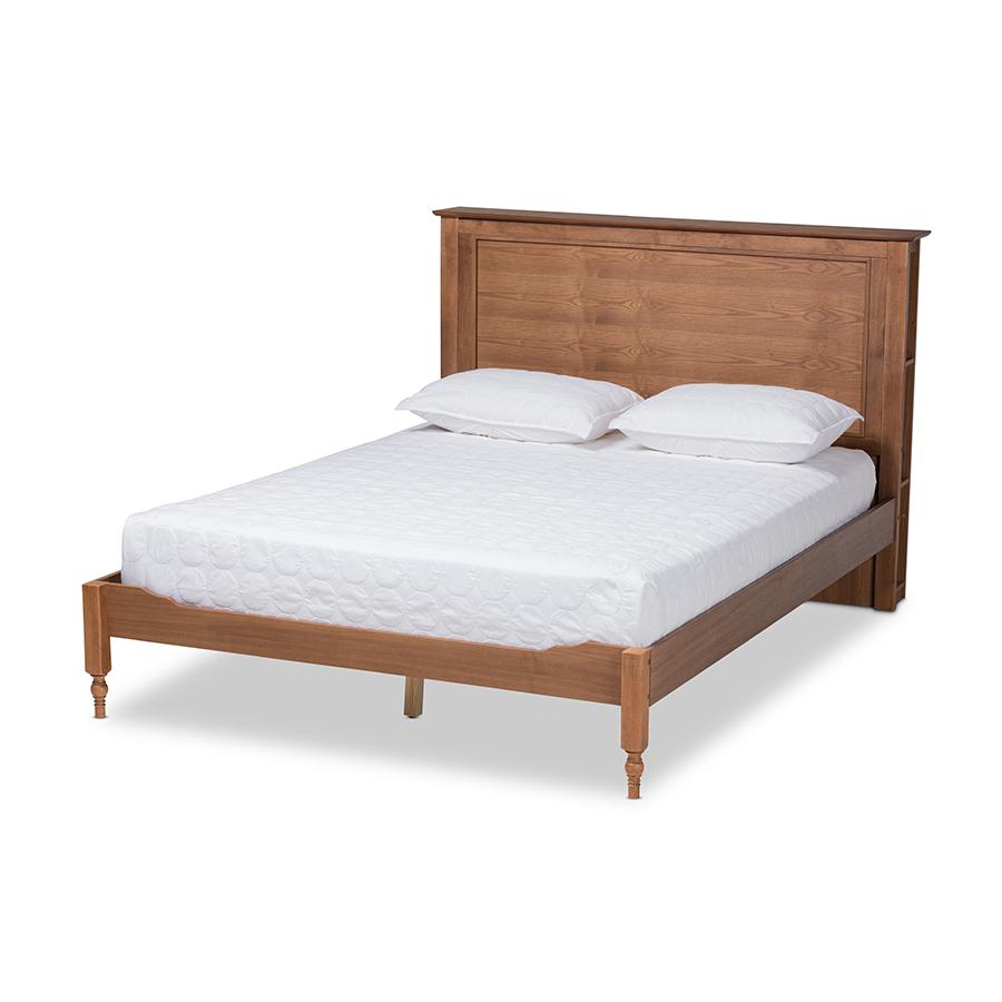 Walnut Brown Finished Wood Queen Size Platform Storage Bed with Built-In Shelves. Picture 1