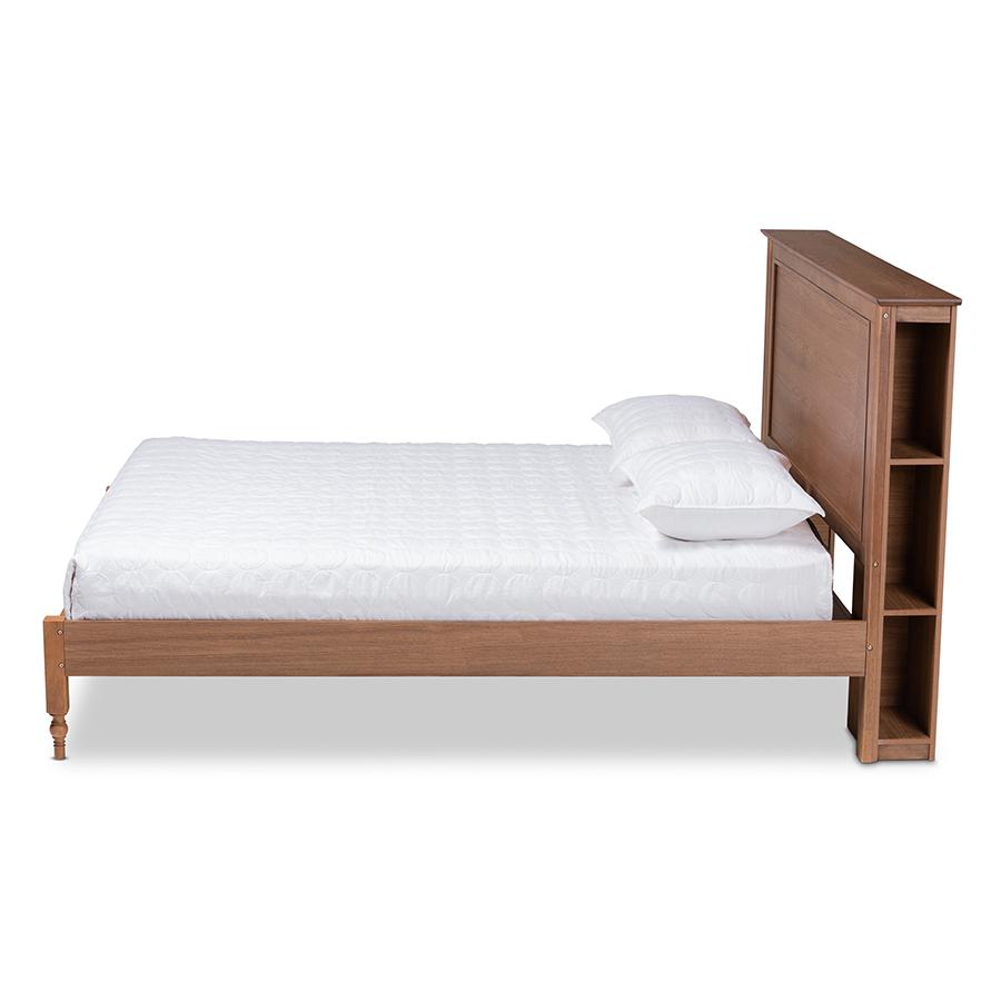 Walnut Brown Finished Wood Queen Size Platform Storage Bed with Built-In Shelves. Picture 2