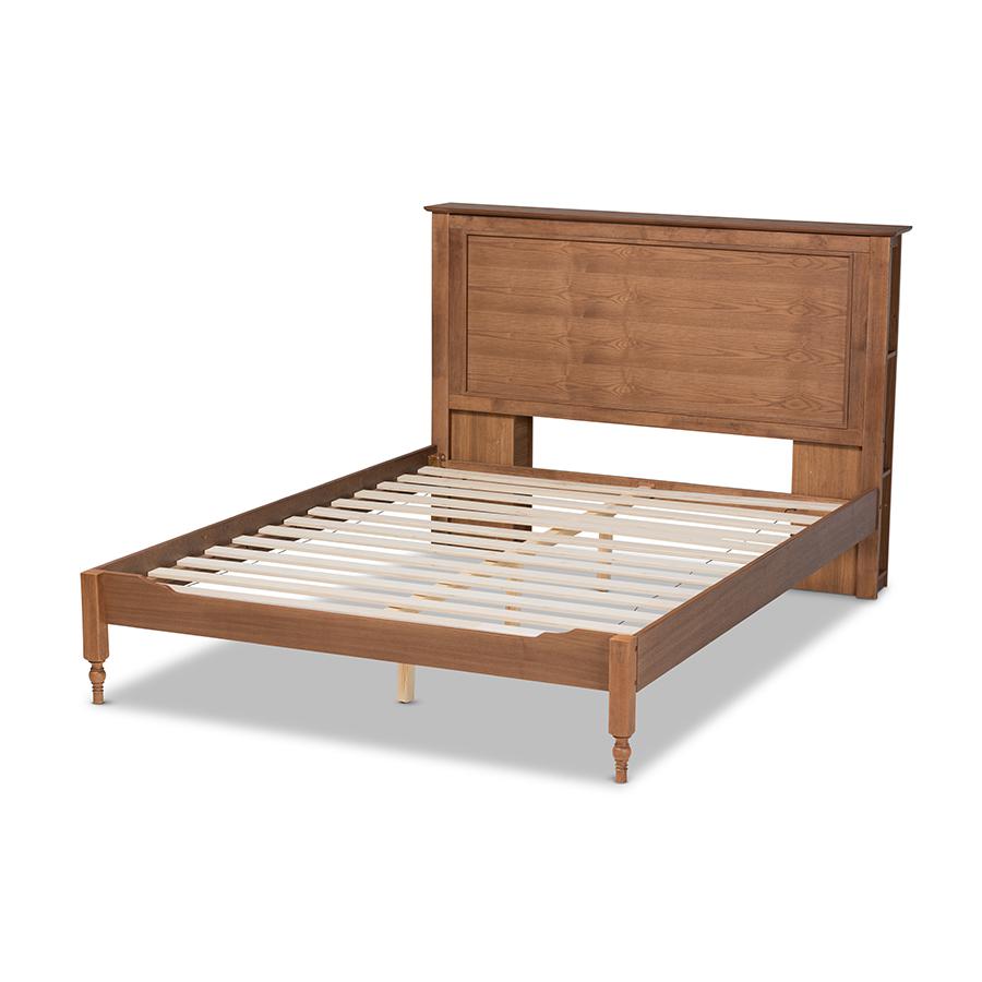 Walnut Brown Finished Wood Queen Size Platform Storage Bed with Built-In Shelves. Picture 3