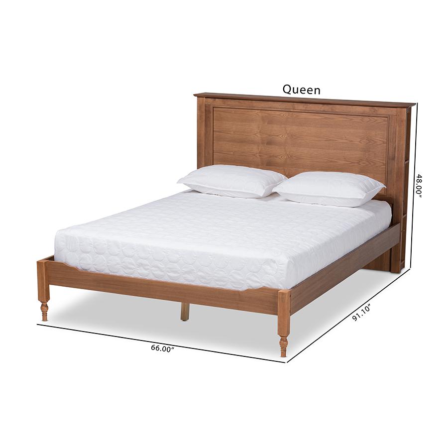Walnut Brown Finished Wood Queen Size Platform Storage Bed with Built-In Shelves. Picture 9