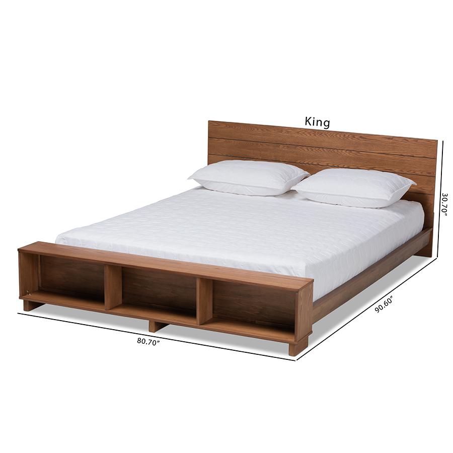 Walnut Brown Finished Wood Queen Size Platform Storage Bed with Built-In Shelves. Picture 10