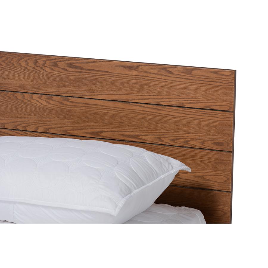 Walnut Brown Finished Wood Queen Size Platform Storage Bed with Built-In Shelves. Picture 4