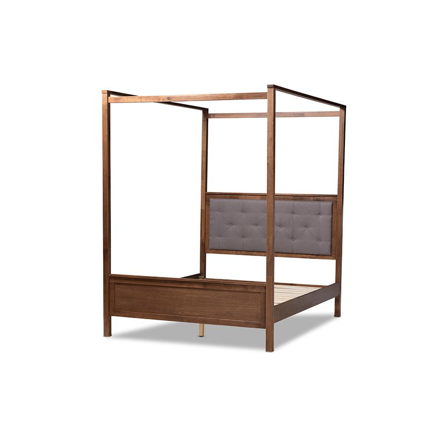 Walnut Brown Finished Wood King Size Platform Canopy Bed. Picture 1