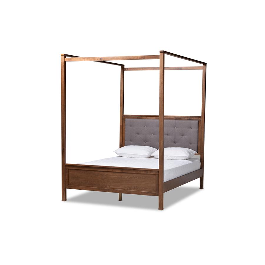 Walnut Brown Finished Wood King Size Platform Canopy Bed. Picture 2