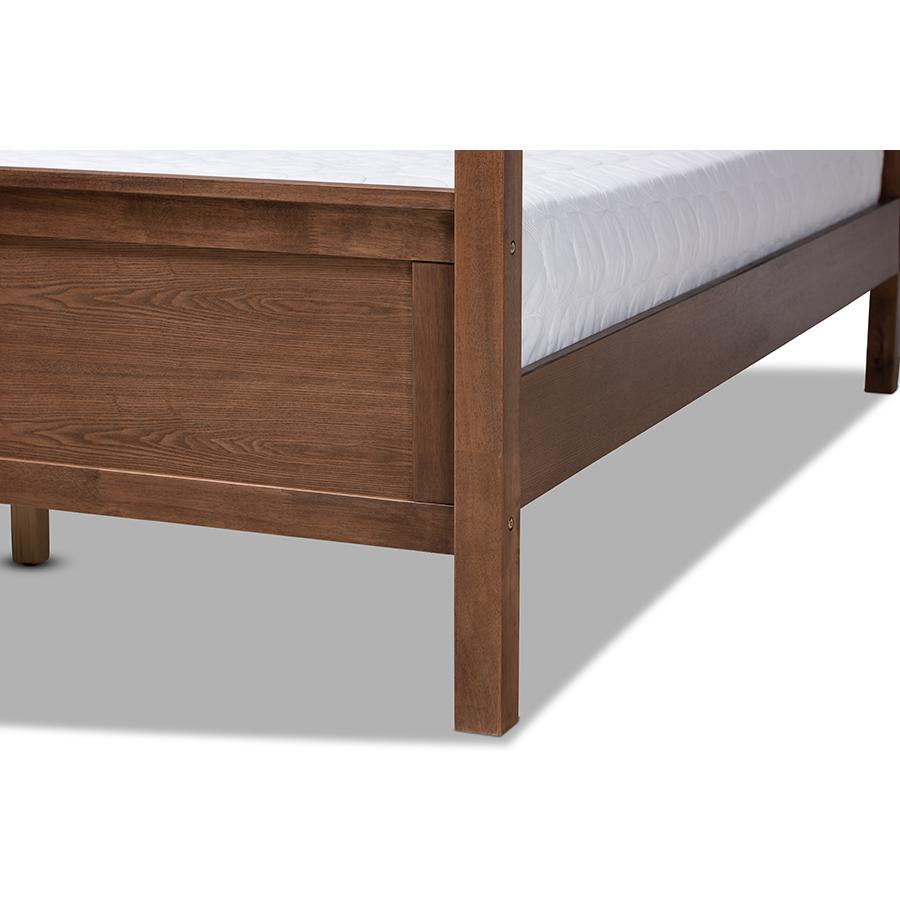 Walnut Brown Finished Wood King Size Platform Canopy Bed. Picture 5