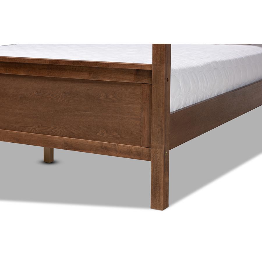 Walnut Brown Finished Wood King Size Platform Canopy Bed. Picture 5