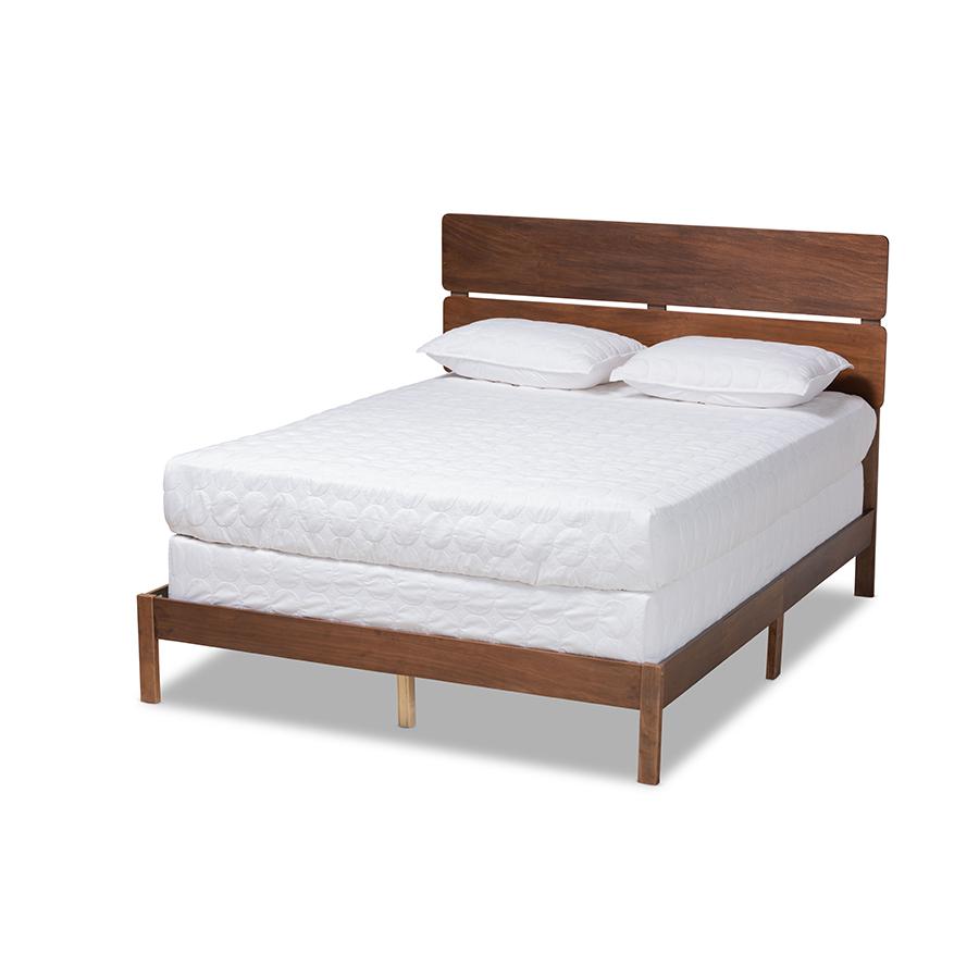 Anthony Modern and Contemporary Walnut Brown Finished Wood Queen Size Panel Bed. Picture 1