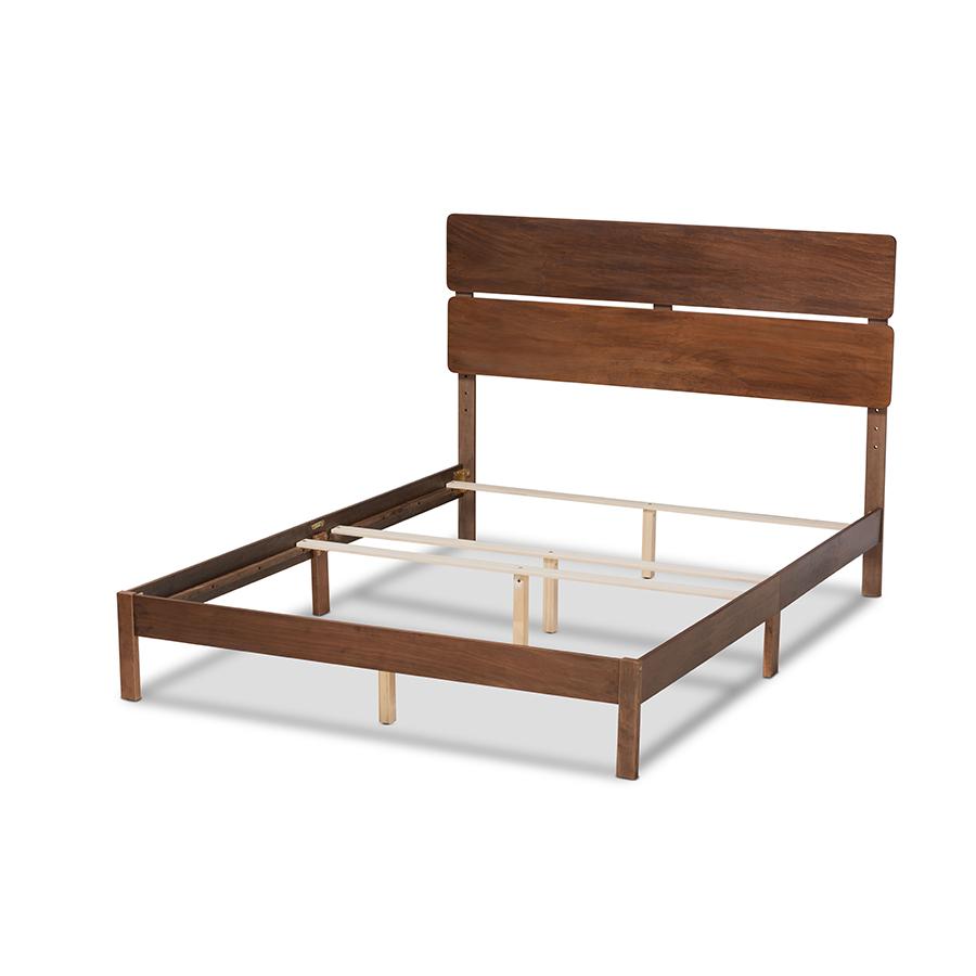 Anthony Modern and Contemporary Walnut Brown Finished Wood Queen Size Panel Bed. Picture 3