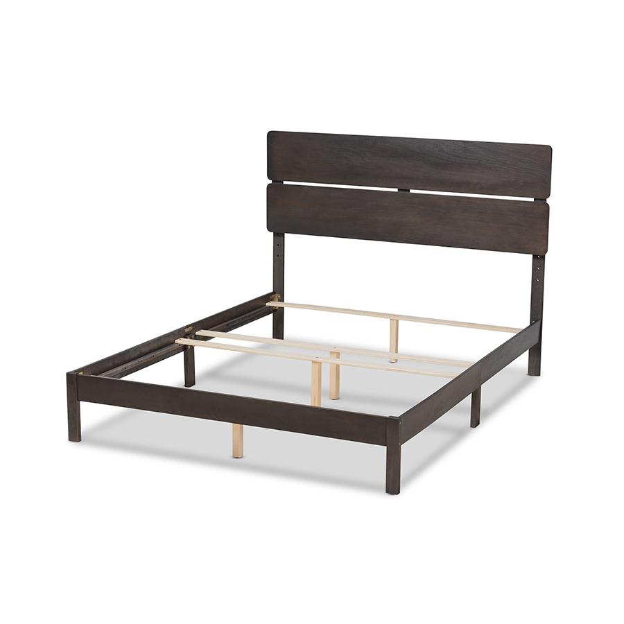 Anthony Modern and Contemporary Dark Grey Oak Finished Wood Queen Size Panel Bed. Picture 3