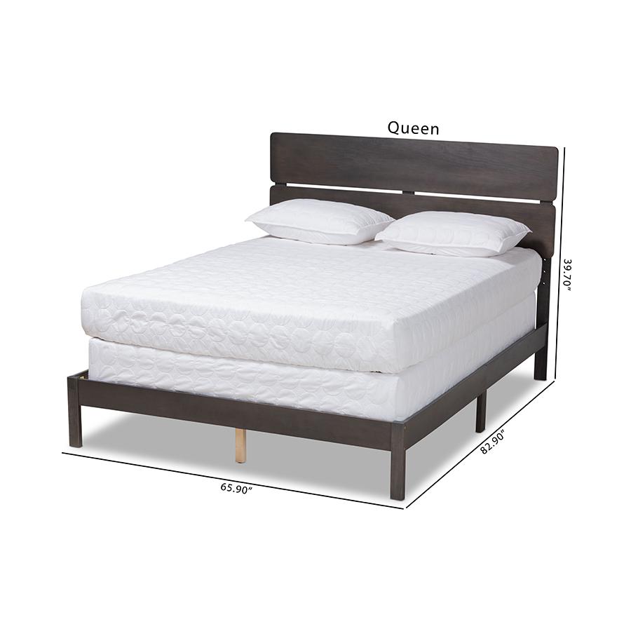 Anthony Modern and Contemporary Dark Grey Oak Finished Wood Queen Size Panel Bed. Picture 9