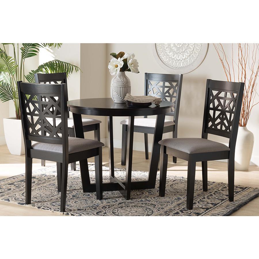 Jamie Moden Grey Fabric and Dark Brown Finished Wood 5-Piece Dining Set. Picture 21
