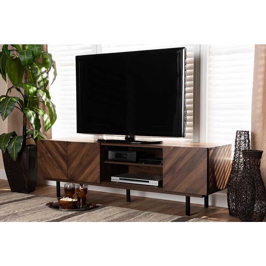 Baxton Studio Berit Mid-Century Modern Walnut Brown Finished Wood TV Stand. Picture 21