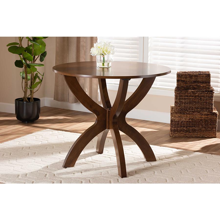 Walnut Brown Finished 35-Inch-Wide Round Wood Dining Table. Picture 15