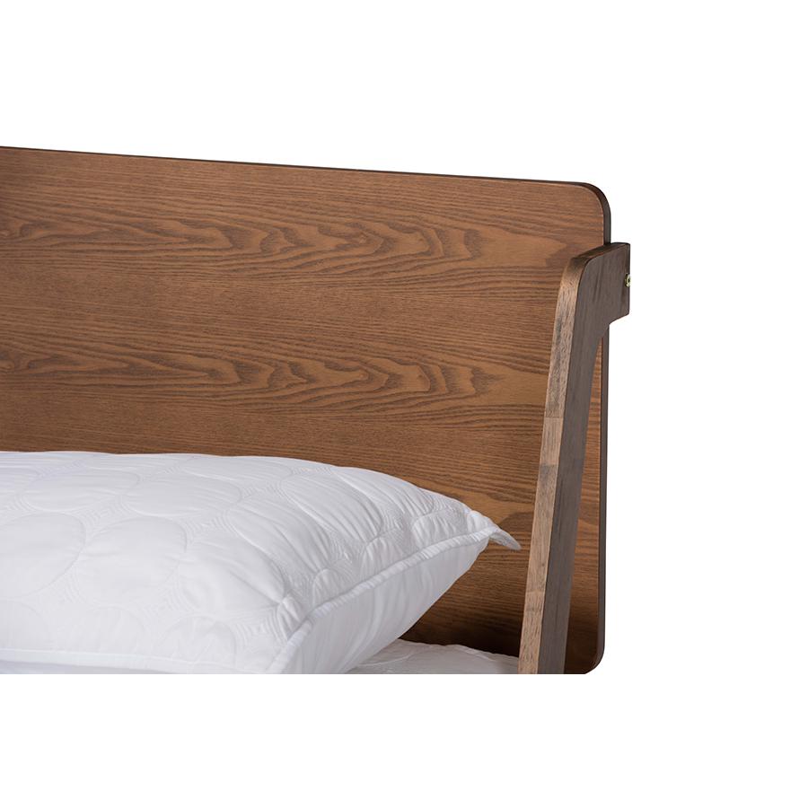 Sadler Mid-Century Modern Ash Walnut Brown Finished Wood Queen Size Platform Bed. Picture 4
