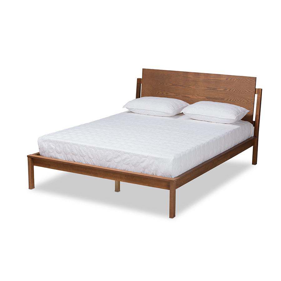 Giuseppe Modern and Contemporary Walnut Brown Finished Queen Size Platform Bed. Picture 1